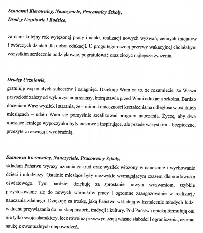 Życzenia od Dyrektor ORPEG Pani Anny Radeckiej do całej społeczności Szkoły Polskiej w Remseck