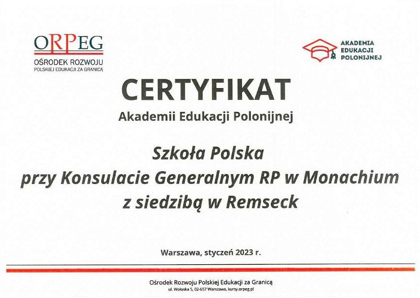 Certyfikat Akademii Polonijnej