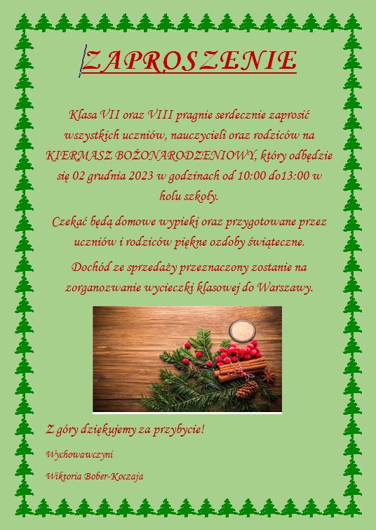 Kiermasz Bożonarodzeniowy – 2.12.2023 r.