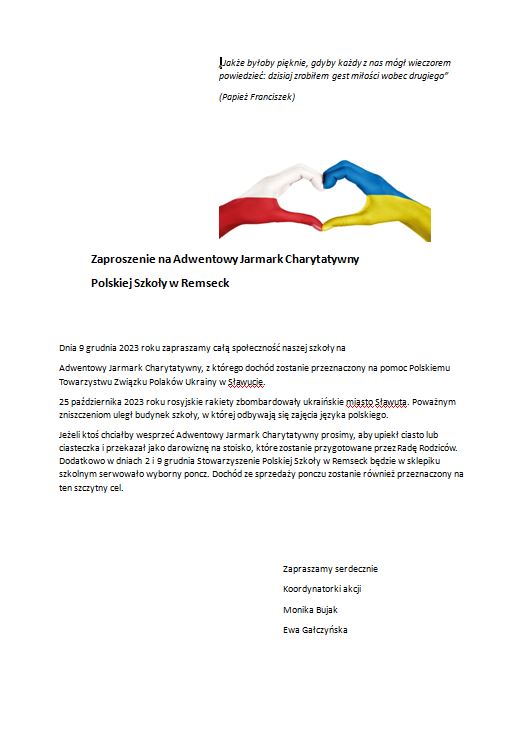 Adwentowy Jarmark Charytatywny – 9.12.2023 r.