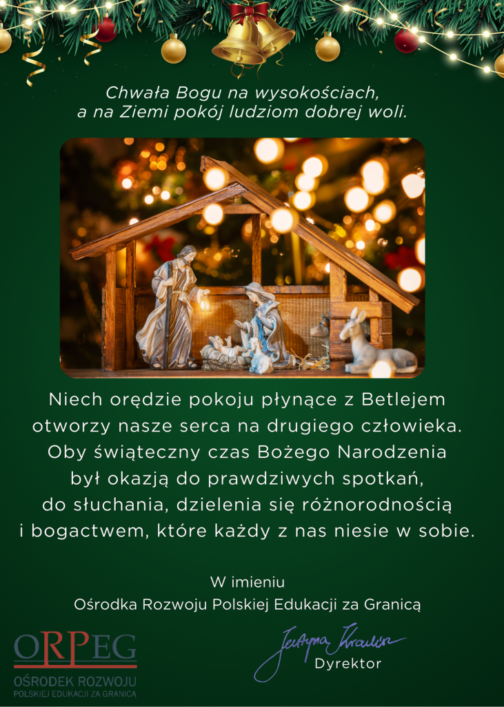 ŻYCZENIA ŚWIĄTECZNE DYREKTOR ORPEG PANI JUSTYNY KRALISZ